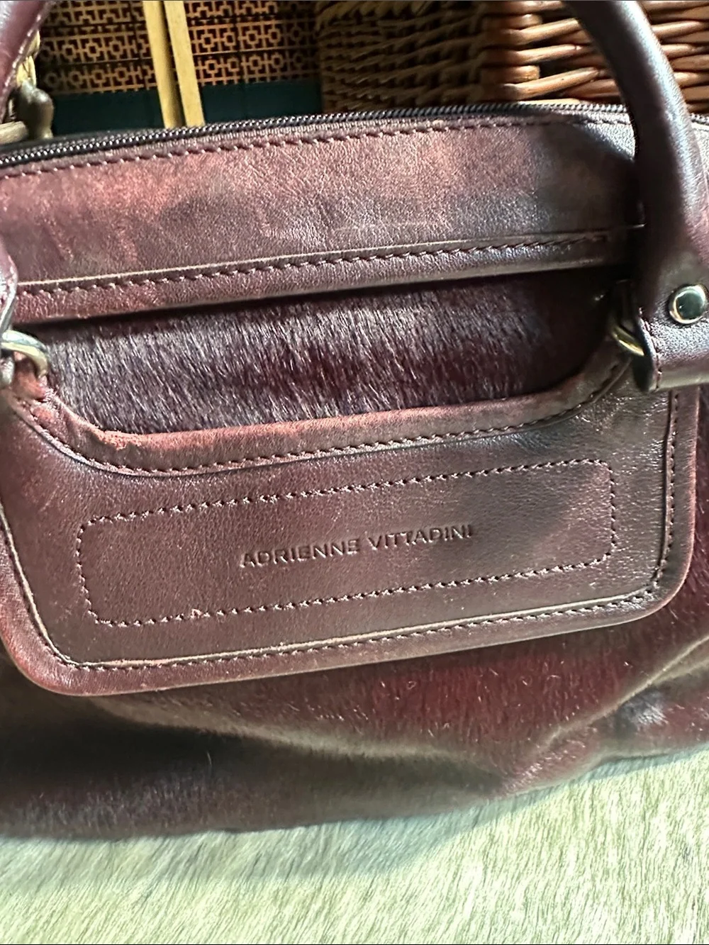 Adrienne Vittadini Deep Burgundy Leather & Haircalf Satchel
